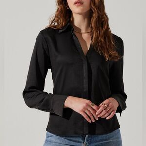 Astr the Label Black Button Down Top Size S Tie Back Corset Witchy Whimsigoth